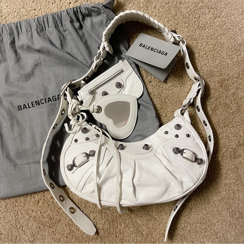 BALENCIAGA WHITE LE CAGOLE XS SHOULDER BAG